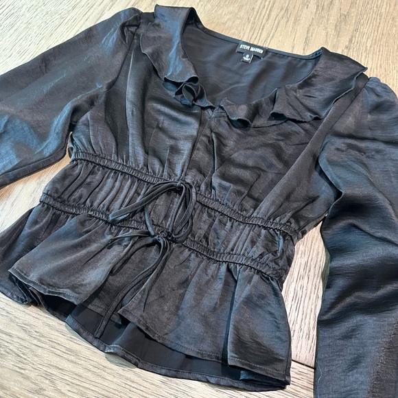 Steve Madden Black Balloon Sleeve Blouse Size Small - Picture 2 of 10